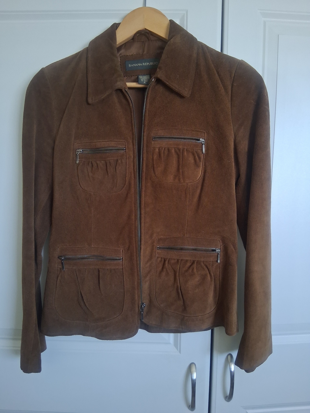 Banana Republic Suede Jacket in Warm Brown with Zip Pockets